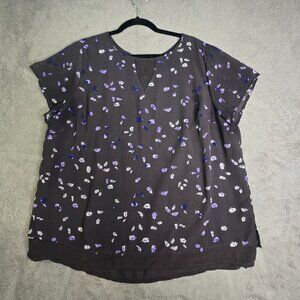 Torrid Blouse 2 Gray Purple Feather Print Top Whimsigoth Layered Career Office